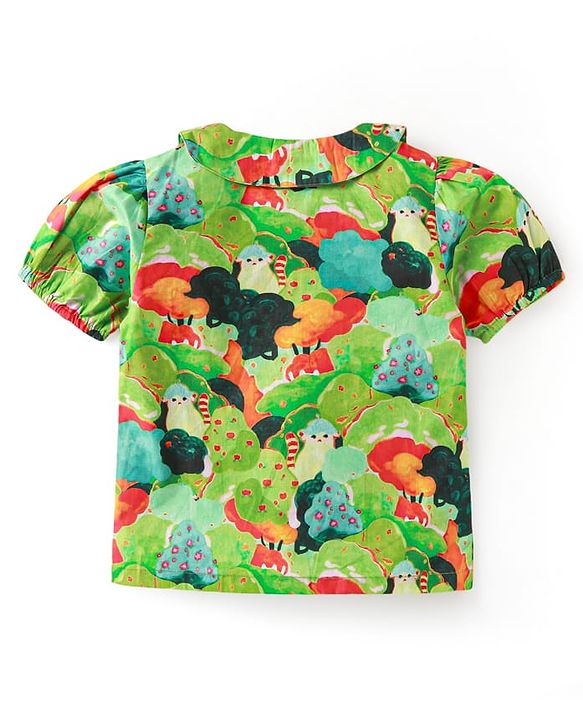 Babyhug Rayon Woven Half Sleeves Top With Floral Print - Green