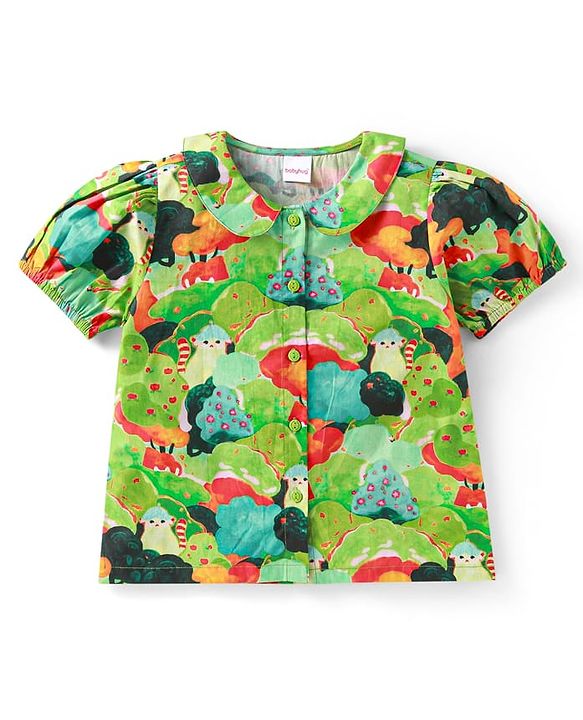Babyhug Rayon Woven Half Sleeves Top With Floral Print - Green