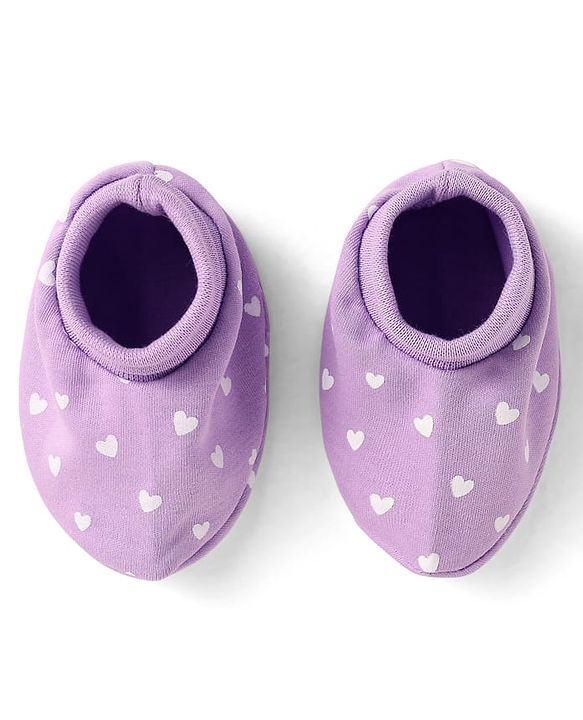 Babyhug 100% Cotton Interlock Knit Cap Mittens & Booties Set With Cat Face Print Purple - Diameter 10 cm