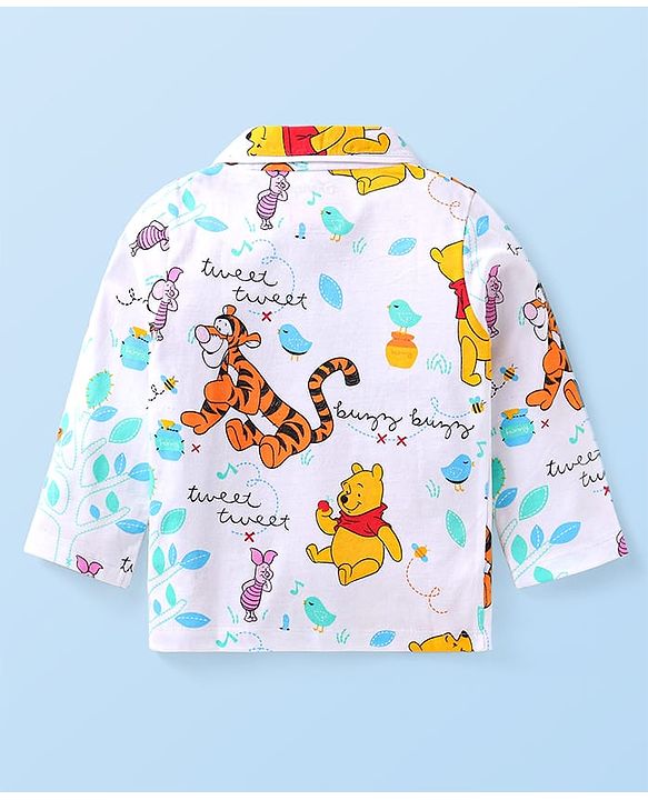 Babyhug Disney Single Jersey Knit Full Sleeves Night Suit With Winnie & Friends Print - White