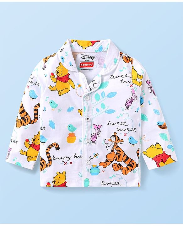 Babyhug Disney Single Jersey Knit Full Sleeves Night Suit With Winnie & Friends Print - White