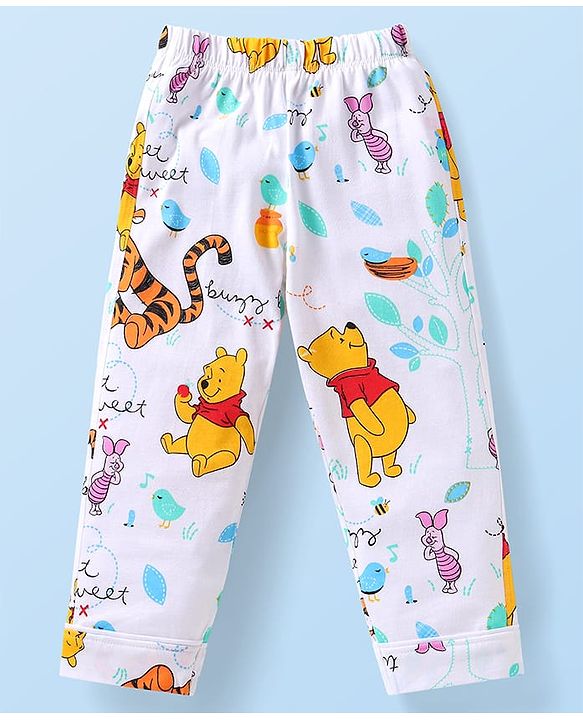 Babyhug Disney Single Jersey Knit Full Sleeves Night Suit With Winnie & Friends Print - White