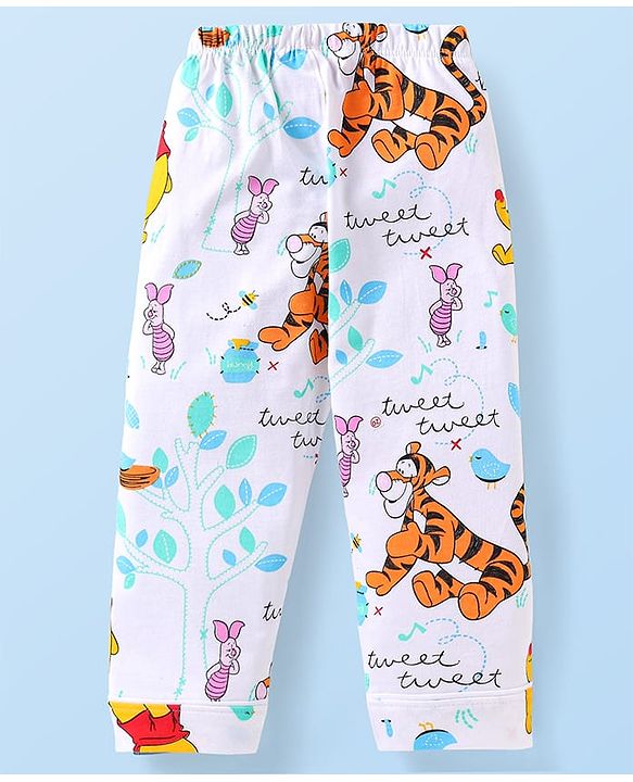Babyhug Disney Single Jersey Knit Full Sleeves Night Suit With Winnie & Friends Print - White