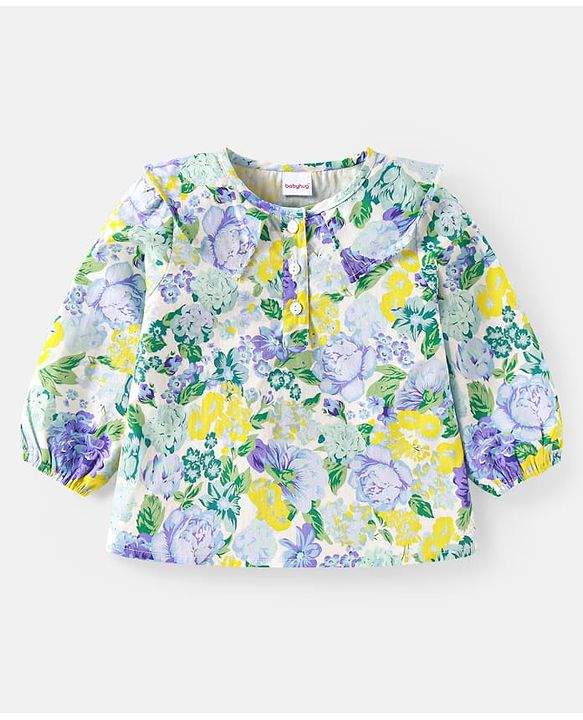 Babyhug Rayon Woven Full Sleeves Top With Floral Print - Yellow