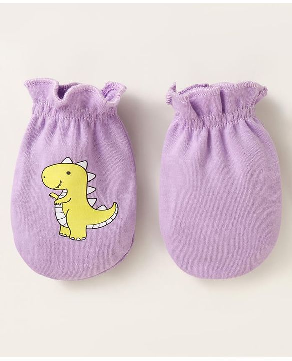 Babyhug Interlock Mittens With Animal Print Pack of 3 - Orange Green & Purple