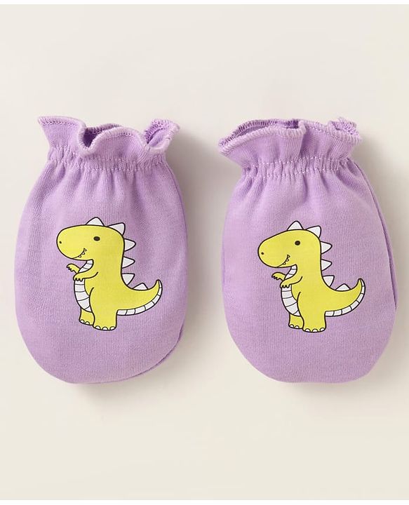 Babyhug Interlock Mittens With Animal Print Pack of 3 - Orange Green & Purple