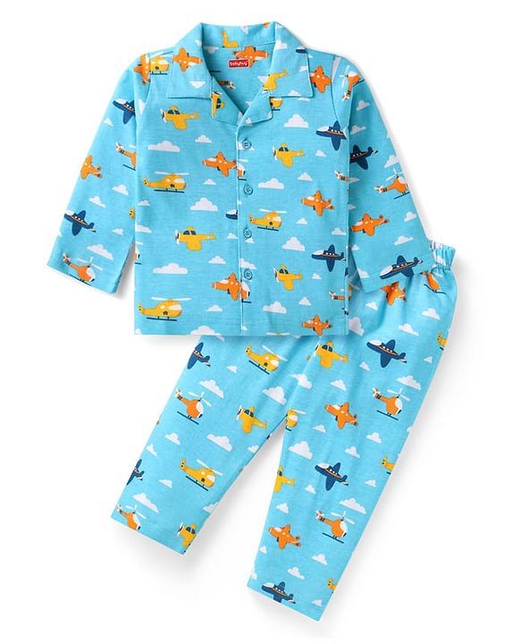 Babyhug Cotton Knit Full Sleeves Night Suit with Dino Print - Black