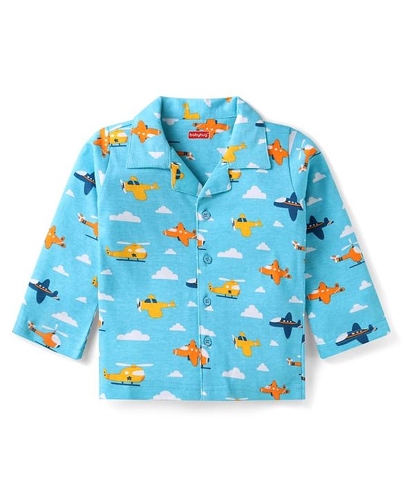 Babyhug Cotton Knit Full Sleeves Night Suit with Dino Print - Black