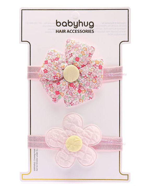Babyhug Free Size Headbands With Floral Applique Pack of 2 - Pink