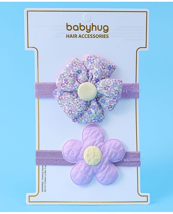 Babyhug Free Size Headbands With Floral Applique Pack of 2 - Purple