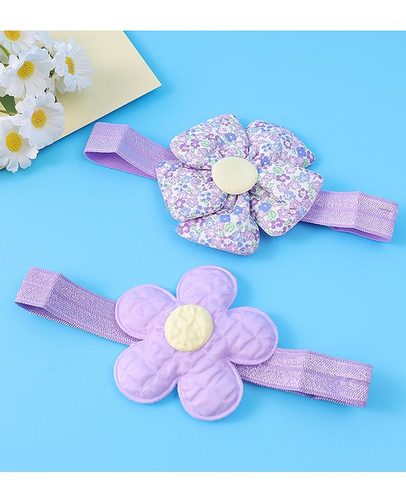 Babyhug Free Size Headbands With Floral Applique Pack of 2 - Purple