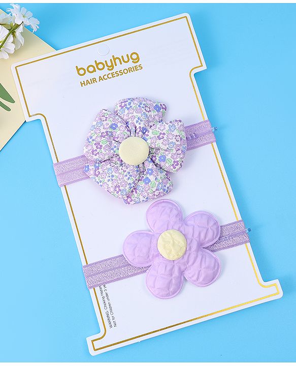 Babyhug Free Size Headbands With Floral Applique Pack of 2 - Purple