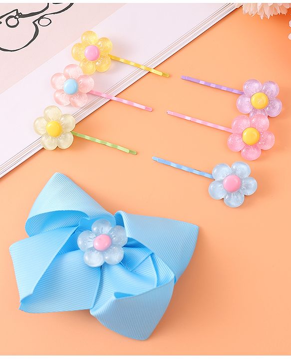 Babyhug Hair Pins & Clips with Floral Applique Free Size Pack of 7 - Multicolor