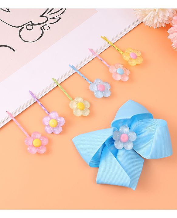 Babyhug Hair Pins & Clips with Floral Applique Free Size Pack of 7 - Multicolor