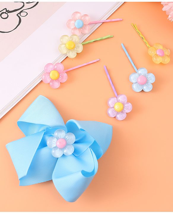 Babyhug Hair Pins & Clips with Floral Applique Free Size Pack of 7 - Multicolor