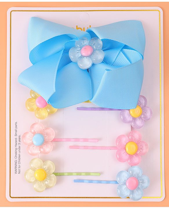 Babyhug Hair Pins & Clips with Floral Applique Free Size Pack of 7 - Multicolor