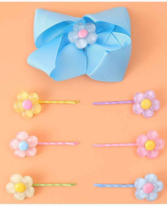 Babyhug Hair Pins & Clips with Floral Applique Free Size Pack of 7 - Multicolor
