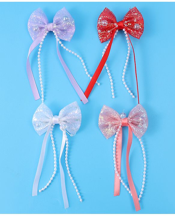 Babyhug Sequin Embellished Bow & Butterfly Clips Free Size Pack of 4 - Multicolor