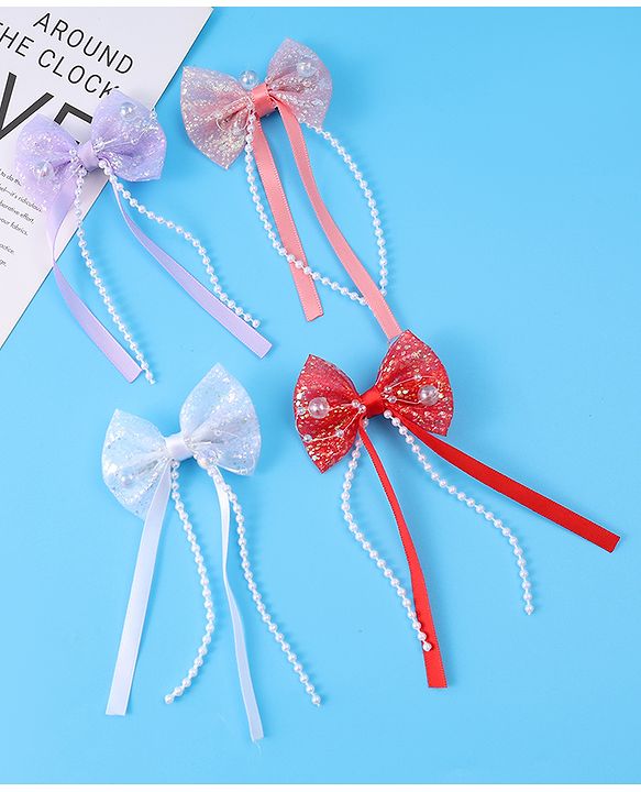 Babyhug Sequin Embellished Bow & Butterfly Clips Free Size Pack of 4 - Multicolor