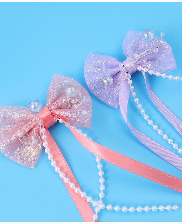 Babyhug Sequin Embellished Bow & Butterfly Clips Free Size Pack of 4 - Multicolor