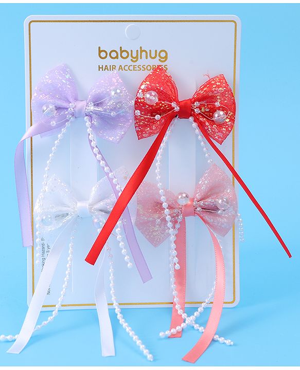 Babyhug Sequin Embellished Bow & Butterfly Clips Free Size Pack of 4 - Multicolor