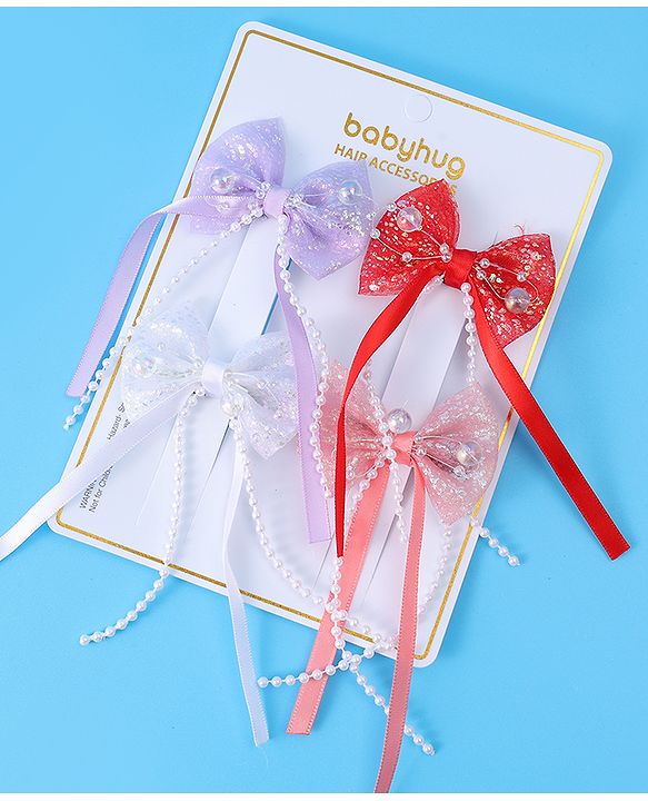 Babyhug Sequin Embellished Bow & Butterfly Clips Free Size Pack of 4 - Multicolor