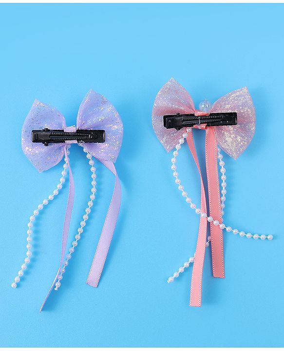 Babyhug Sequin Embellished Bow & Butterfly Clips Free Size Pack of 4 - Multicolor