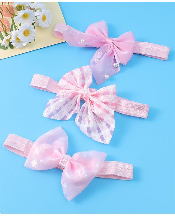 Babyhug Headbands with Bow Applique Free Size Pack of 3 - Pink