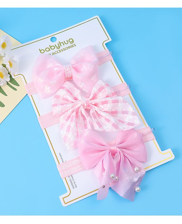 Babyhug Headbands with Bow Applique Free Size Pack of 3 - Pink