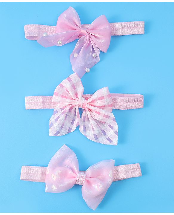 Babyhug Headbands with Bow Applique Free Size Pack of 3 - Pink