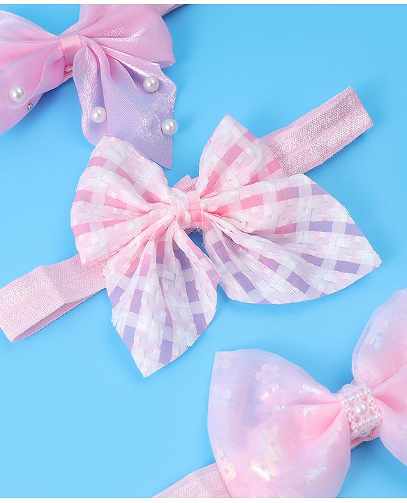 Babyhug Headbands with Bow Applique Free Size Pack of 3 - Pink