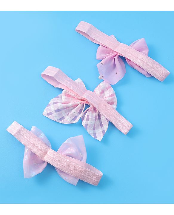 Babyhug Headbands with Bow Applique Free Size Pack of 3 - Pink