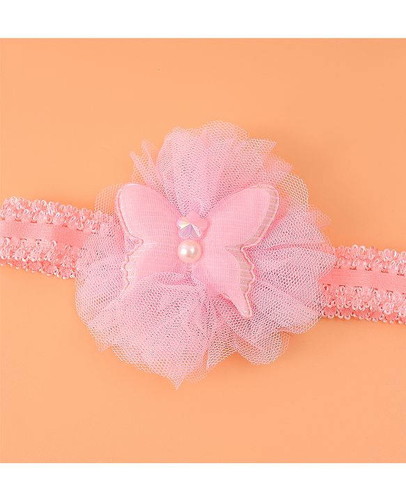 Babyhug Headbands with Bow & Floral Applique Free Size Pack of 2 - Pink & Light Blue