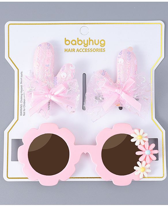 Babyhug Hair Clip And Sunglasses Combo Set Free Size - Pink