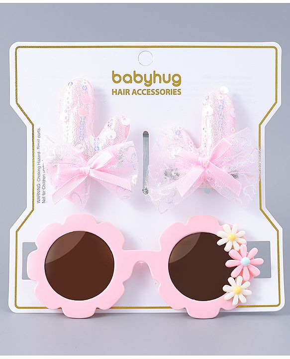 Babyhug Hair Clip And Sunglasses Combo Set Free Size - Pink
