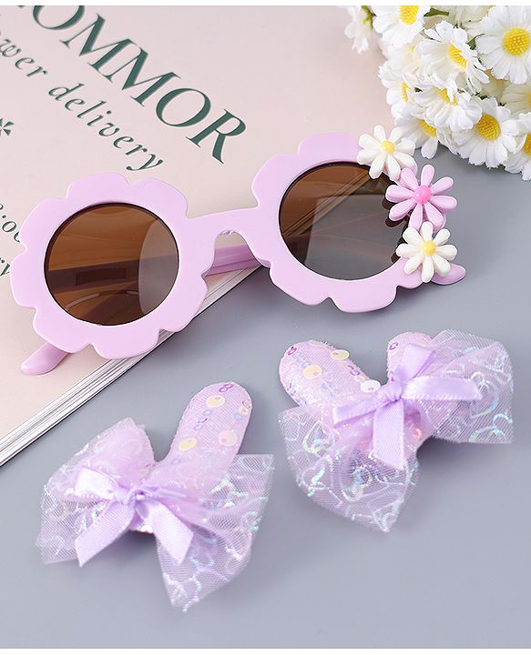 Babyhug Hair Clip And Sunglasses Combo Set Free Size - Purple