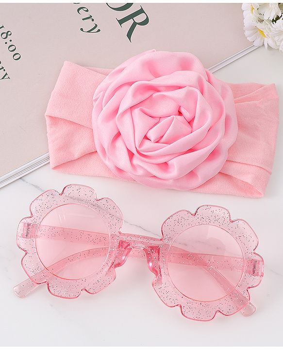 Babyhug Hairband & Sunglasses Combo Set with Floral Applique Free Size - Pink