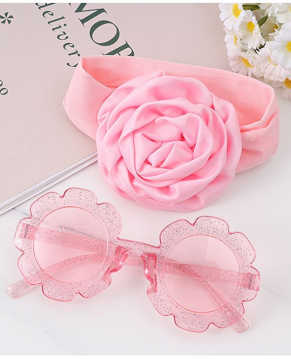 Babyhug Hairband & Sunglasses Combo Set with Floral Applique Free Size - Pink