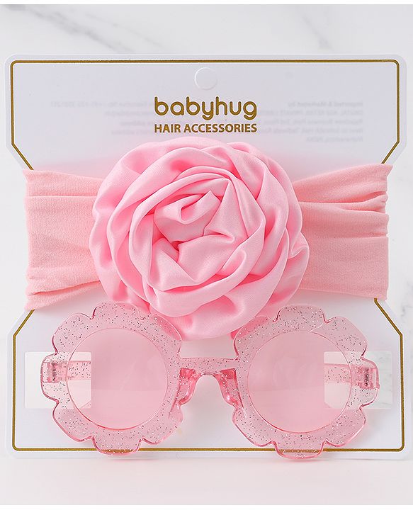 Babyhug Hairband & Sunglasses Combo Set with Floral Applique Free Size - Pink