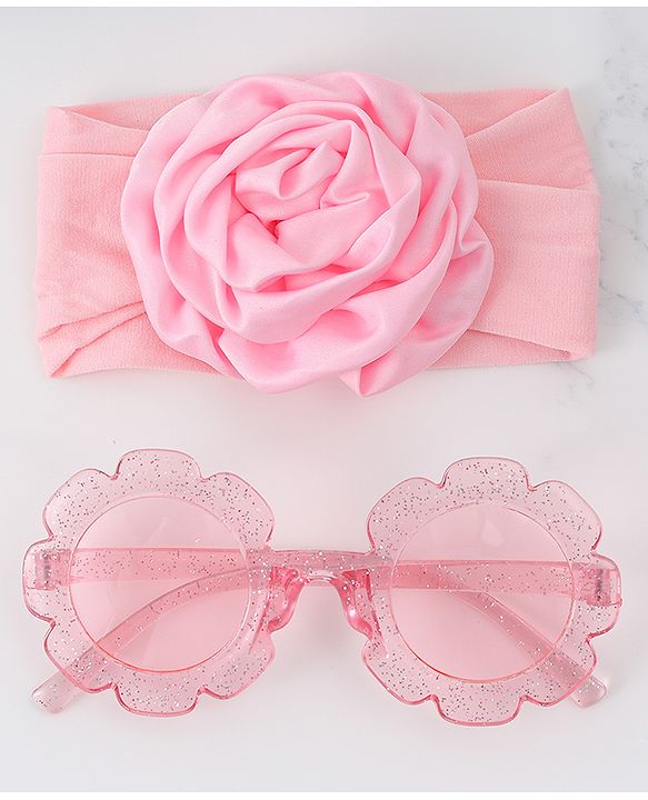 Babyhug Hairband & Sunglasses Combo Set with Floral Applique Free Size - Pink