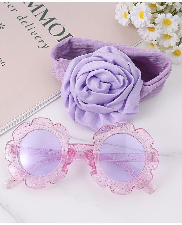 Babyhug Hairband & Sunglasses Combo Set with Floral Applique Free Size - Pink