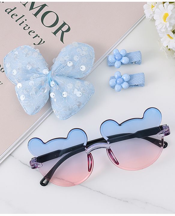 Babyhug Hair Accessories & Sunglasses Combo Set with Floral Applique Free Size - Blue