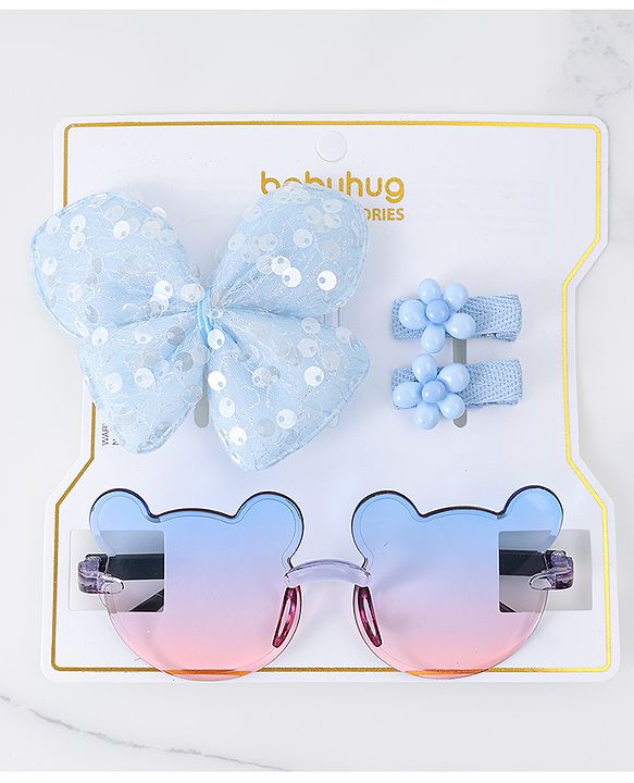 Babyhug Hair Accessories & Sunglasses Combo Set with Floral Applique Free Size - Blue