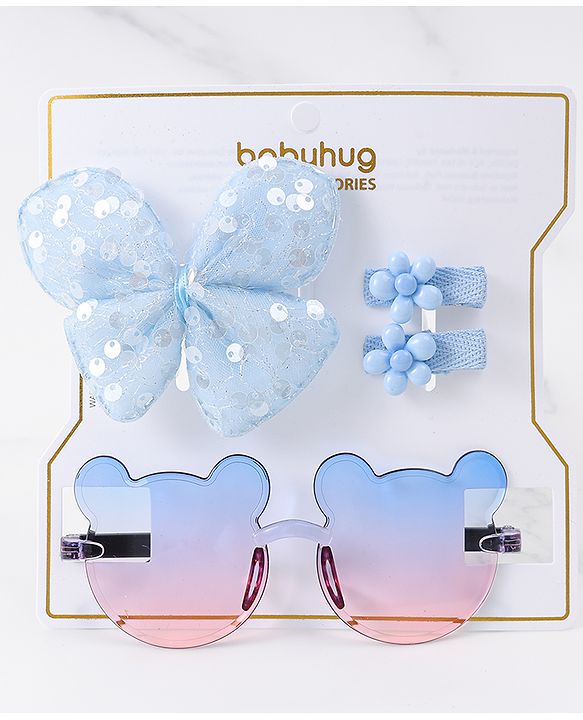 Babyhug Hair Accessories & Sunglasses Combo Set with Floral Applique Free Size - Blue