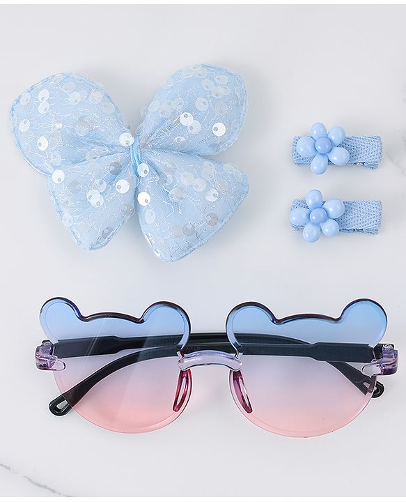 Babyhug Hair Accessories & Sunglasses Combo Set with Floral Applique Free Size - Blue