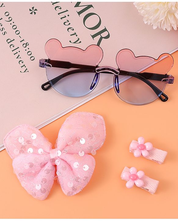 Babyhug Hair Accessories & Sunglasses Combo Set with Floral Applique Free Size - Blue