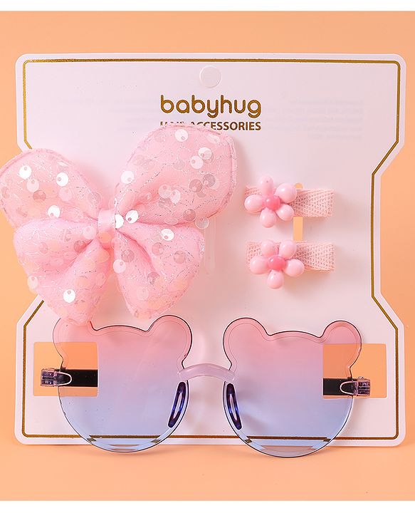 Babyhug Hair Accessories & Sunglasses Combo Set with Floral Applique Free Size - Blue