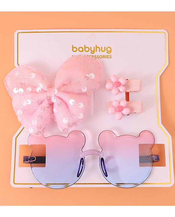 Babyhug Hair Accessories & Sunglasses Combo Set with Floral Applique Free Size - Blue