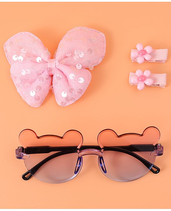 Babyhug Hair Accessories & Sunglasses Combo Set with Floral Applique Free Size - Blue