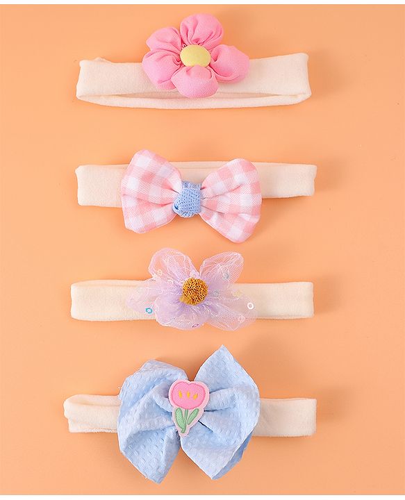 Babyhug Free Size Headbands With Bow & Floral Applique Pack Of 4 - Multicolour